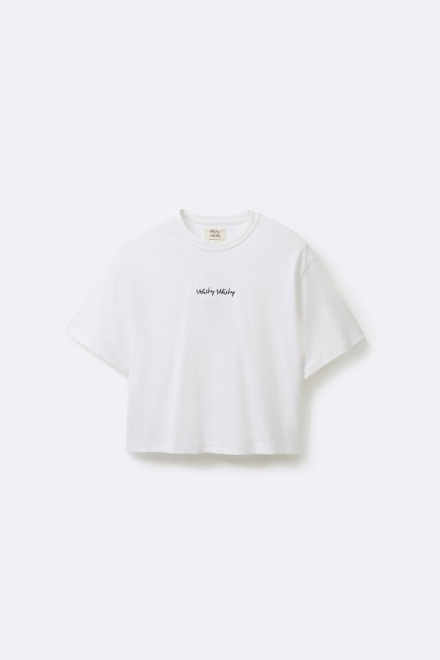 Kadın Crop White T-shirt Siyah Logolu
