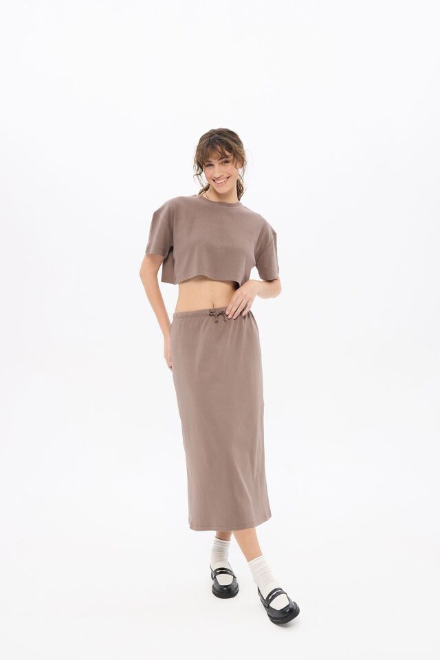 Kadın Pia Espresso Crop Top Skirt Set