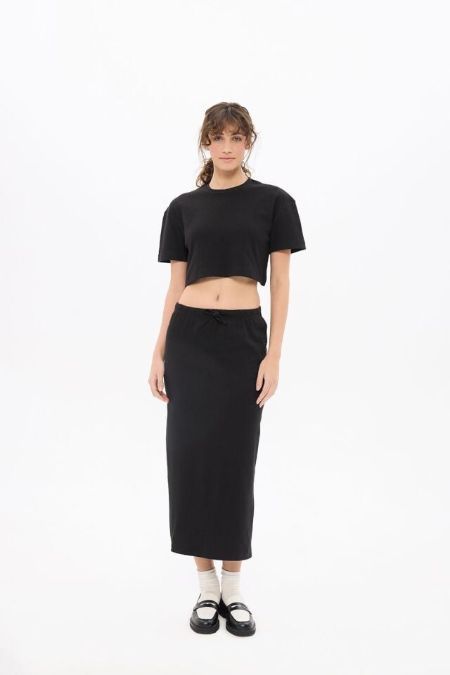 Kadın Pia Black Crop Top Skirt Set