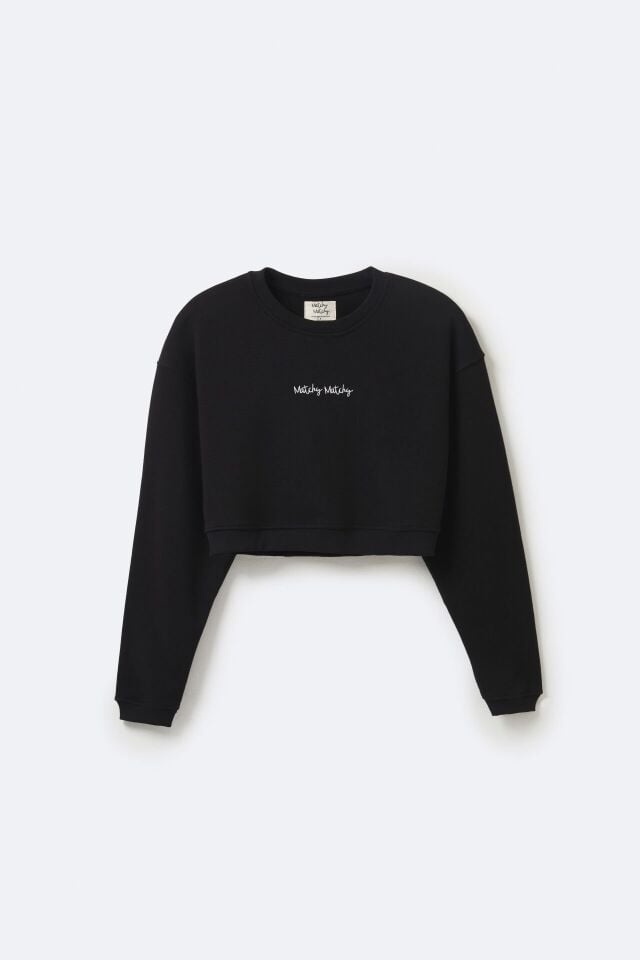 Kadın Crop Black Sweatshirt